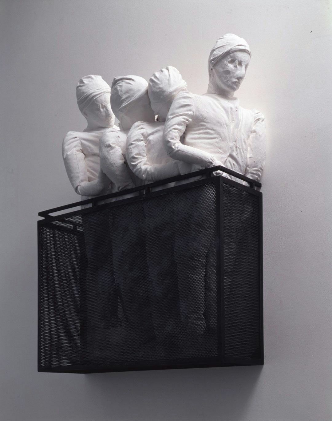 A mixed media wallhanging sculpture by Juan Muñoz, titled Sydney Balcony, dated 1991, at Marian Goodman Gallery, New York, in 2014.
